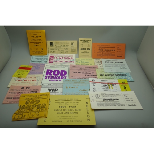 850 - Pop music vintage tickets; King Crimson, Hollies, Procul Harum, Soul Stax, Ray Harper, Reading Festi... 