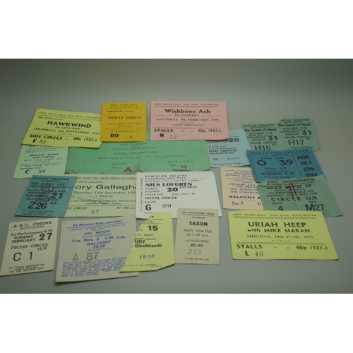 851 - Pop music vintage tickets; Hawkwind, Ian Dury, Uriah Heap, Wishbone Ash, Saxon, Elvis Costello, Rory... 