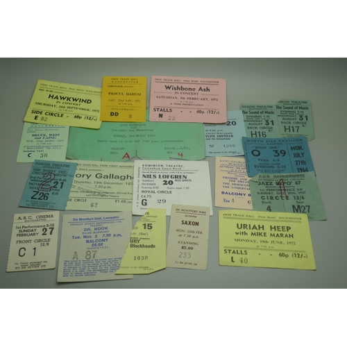 851 - Pop music vintage tickets; Hawkwind, Ian Dury, Uriah Heap, Wishbone Ash, Saxon, Elvis Costello, Rory... 