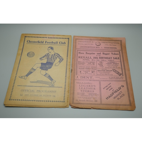 852 - A Chesterfield Football Club football programme v Newcastle United, Central League 1937/8 and Cheste... 