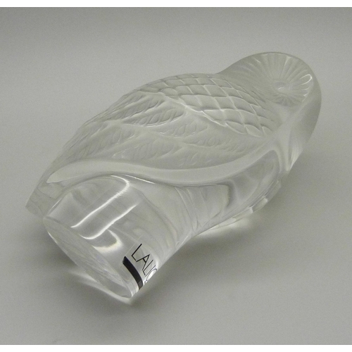 853 - A Lalique glass model owl, 83mm