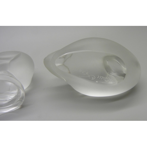 854 - Three small Lalique glass models, signed, two birds and a rabbit