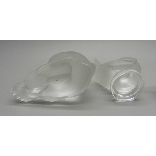 854 - Three small Lalique glass models, signed, two birds and a rabbit