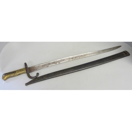 856 - A WWI French M1866 Chassepot bayonet and scabbard