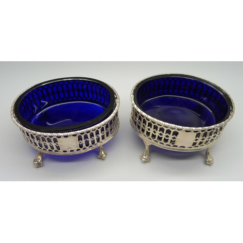 865 - A pair of salt silver cellars, London 1788, 74g