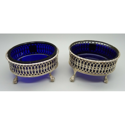 865 - A pair of salt silver cellars, London 1788, 74g