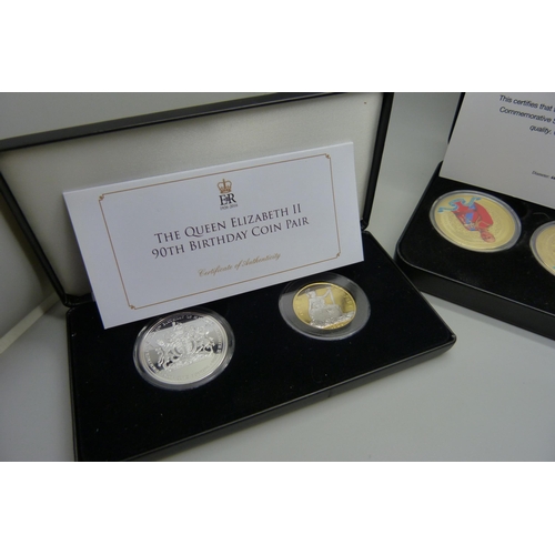 886 - Coins; a set of three £5 Remembrance Day coins, three A Royal Life Together coins and 90th Birthday ... 