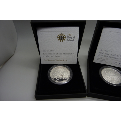 889 - A £5 Piedfort silver proof coin, Restoration of The Monarchy, a Prince Phillip £5 Piedfort silver co... 