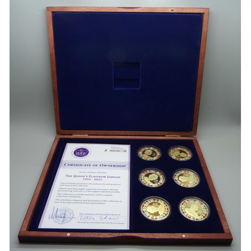 903 - Two cased sets of six coins, Queen Elizabeth II Platinum Jubilee and six assorted commemoratives