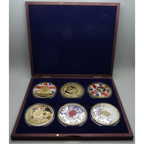 903 - Two cased sets of six coins, Queen Elizabeth II Platinum Jubilee and six assorted commemoratives