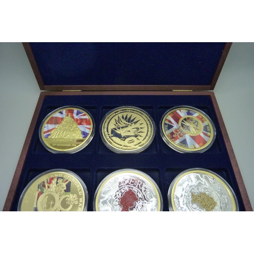 903 - Two cased sets of six coins, Queen Elizabeth II Platinum Jubilee and six assorted commemoratives