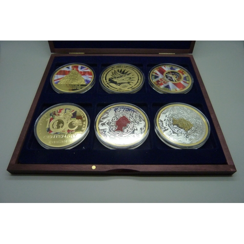 903 - Two cased sets of six coins, Queen Elizabeth II Platinum Jubilee and six assorted commemoratives