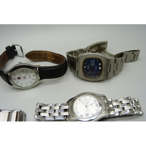 912 - A collection of six gentleman's wristwatches including Rotary, Lorus, Armani, etc.