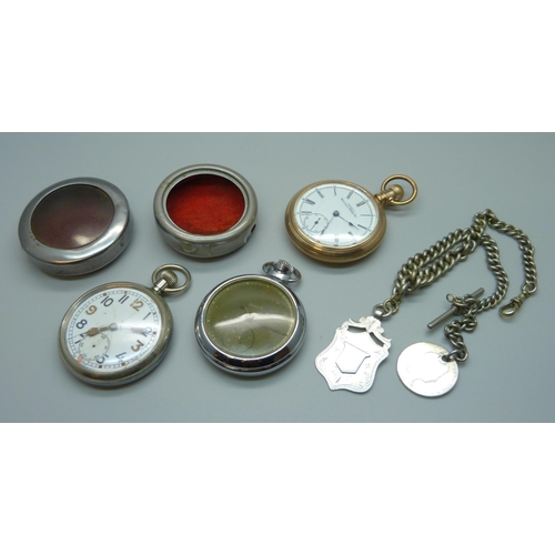 964 - A gold plated Waltham pocket watch, a military issue pocket watch, an Aircraft pocket watch and a si... 