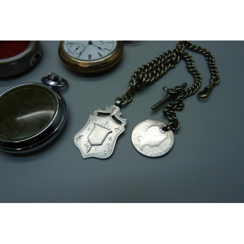 964 - A gold plated Waltham pocket watch, a military issue pocket watch, an Aircraft pocket watch and a si... 