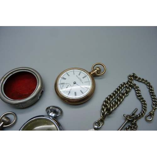 964 - A gold plated Waltham pocket watch, a military issue pocket watch, an Aircraft pocket watch and a si... 