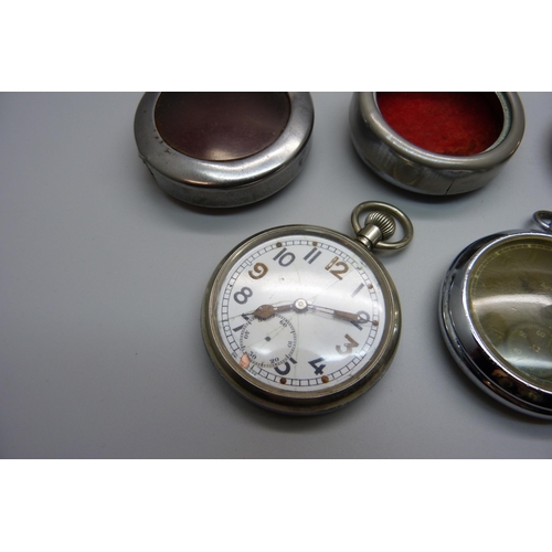 964 - A gold plated Waltham pocket watch, a military issue pocket watch, an Aircraft pocket watch and a si... 