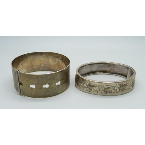 972 - Two silver bangles, 48g, one Chester by Charles Horner