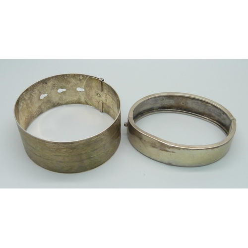 972 - Two silver bangles, 48g, one Chester by Charles Horner