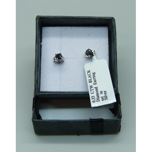 994 - A pair of 925 silver and black diamond ear studs, 0.33ct diamond weight