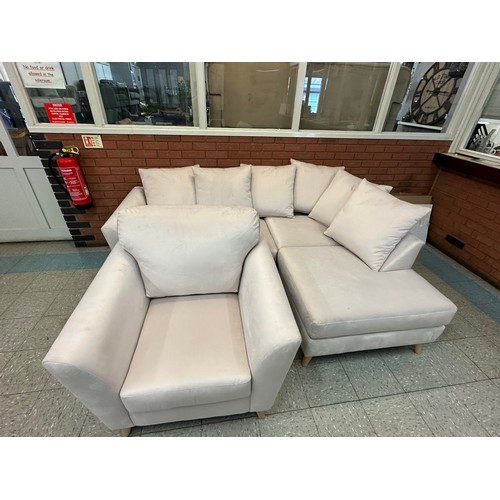 1413 - A champagne corner sofa and armchair