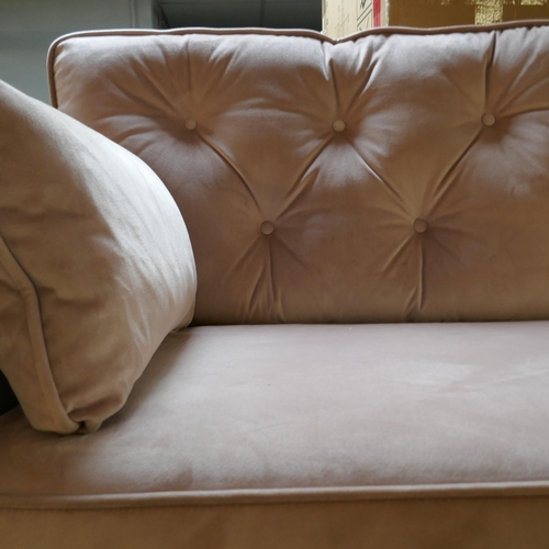 1557 - A pink velvet Hoxton three seater sofa and armchair