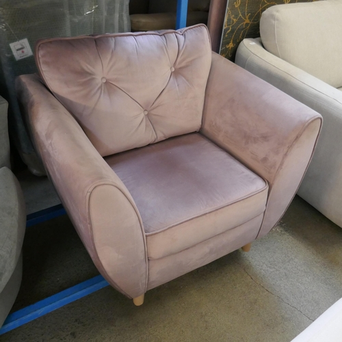 1557 - A pink velvet Hoxton three seater sofa and armchair