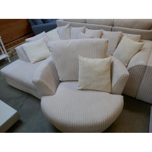 1597 - An ivory jumbo cord corner sofa and swivel armchair