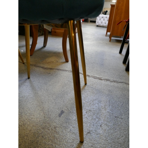 1630 - A square marble effect table with blue velvet upholstered chairs