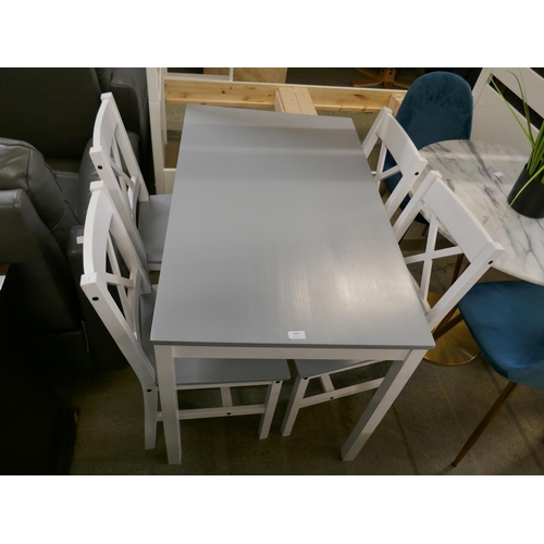 1636 - Grey and white painted table with four cross back chairs