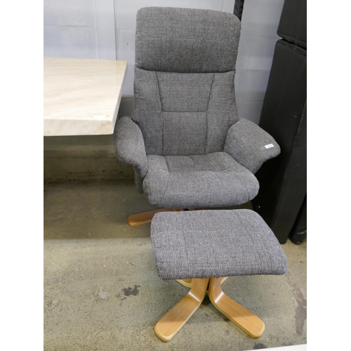 1651 - A grey upholstered reclining chair and footstool