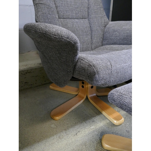 1651 - A grey upholstered reclining chair and footstool