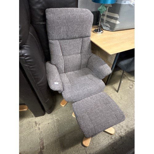 1652 - A grey upholstered reclining chair and footstool