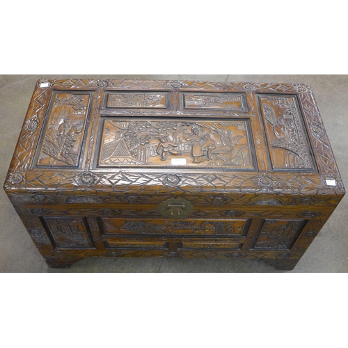 114 - An eastern carved camphorwood blanket box