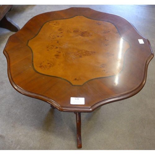 128 - An Italian Sorrento ware walnut effect tripod table