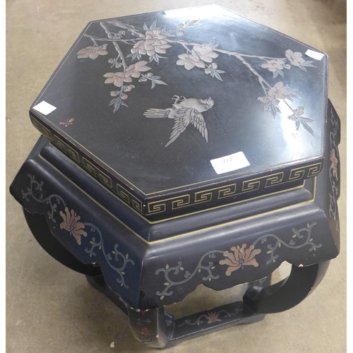 222 - A Chinese black chinoiserie lacquered octagonal occasional table