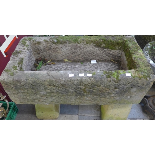 240 - A rectangular reconstituted stone planter on pedestal stand