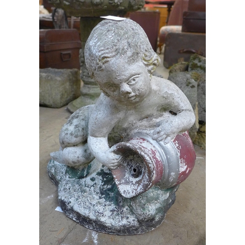 250 - A concrete garden cherub figure water feature