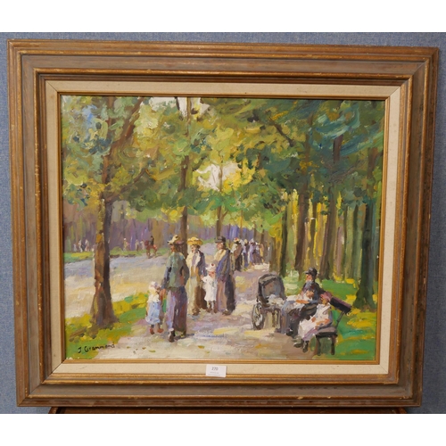 270 - J. Grammond, Impressionist style landscape with figures in a park, oil on canvas, framed