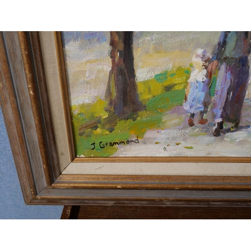 270 - J. Grammond, Impressionist style landscape with figures in a park, oil on canvas, framed