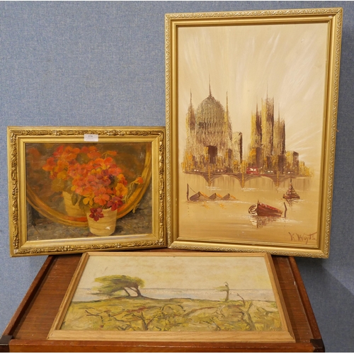 274 - Three assorted oil paintings, still life and two landscapes