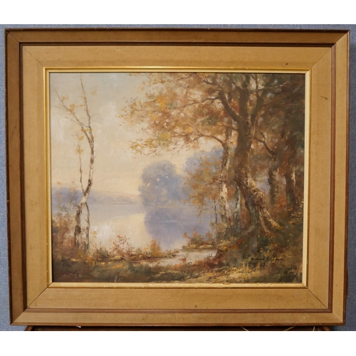 278 - French School (20th Century), lake scene landscape, oil on canvas and one other