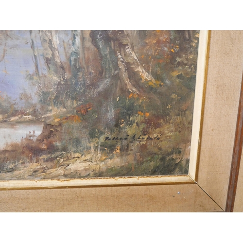 278 - French School (20th Century), lake scene landscape, oil on canvas and one other