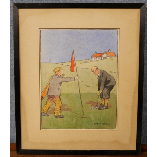 280 - Fred Torr, golfing scene, watercolour, framed