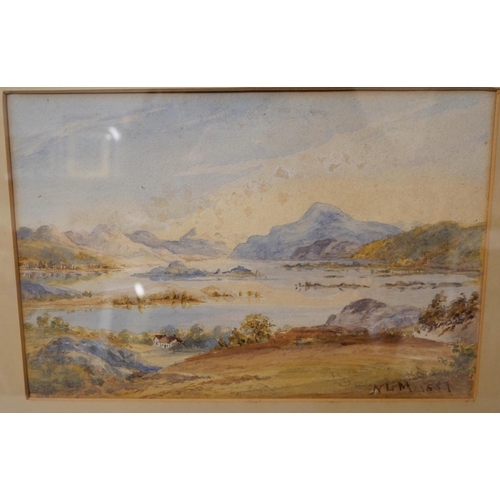 291 - Scottish School (19th Century), view of Loch Lomond, watercolour, monogrammed N.L.M. and dated 1887,... 