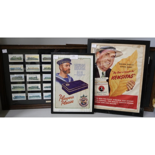 292 - Assorted framed cigarette cards and advertising prints