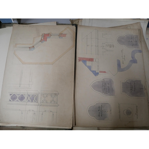 306 - W.M. Dodsley, series of architectural drawings, including a church with various views, handcoloured ... 