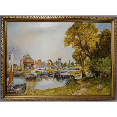 308 - M. Jackson, two landscapes after John Constable, oil on board, framed