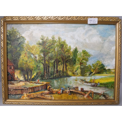 308 - M. Jackson, two landscapes after John Constable, oil on board, framed