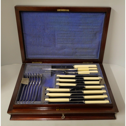 315 - A James Deakin & Sons, Sheffield canteen of silver plate and faux ivory handled cutlery, cased